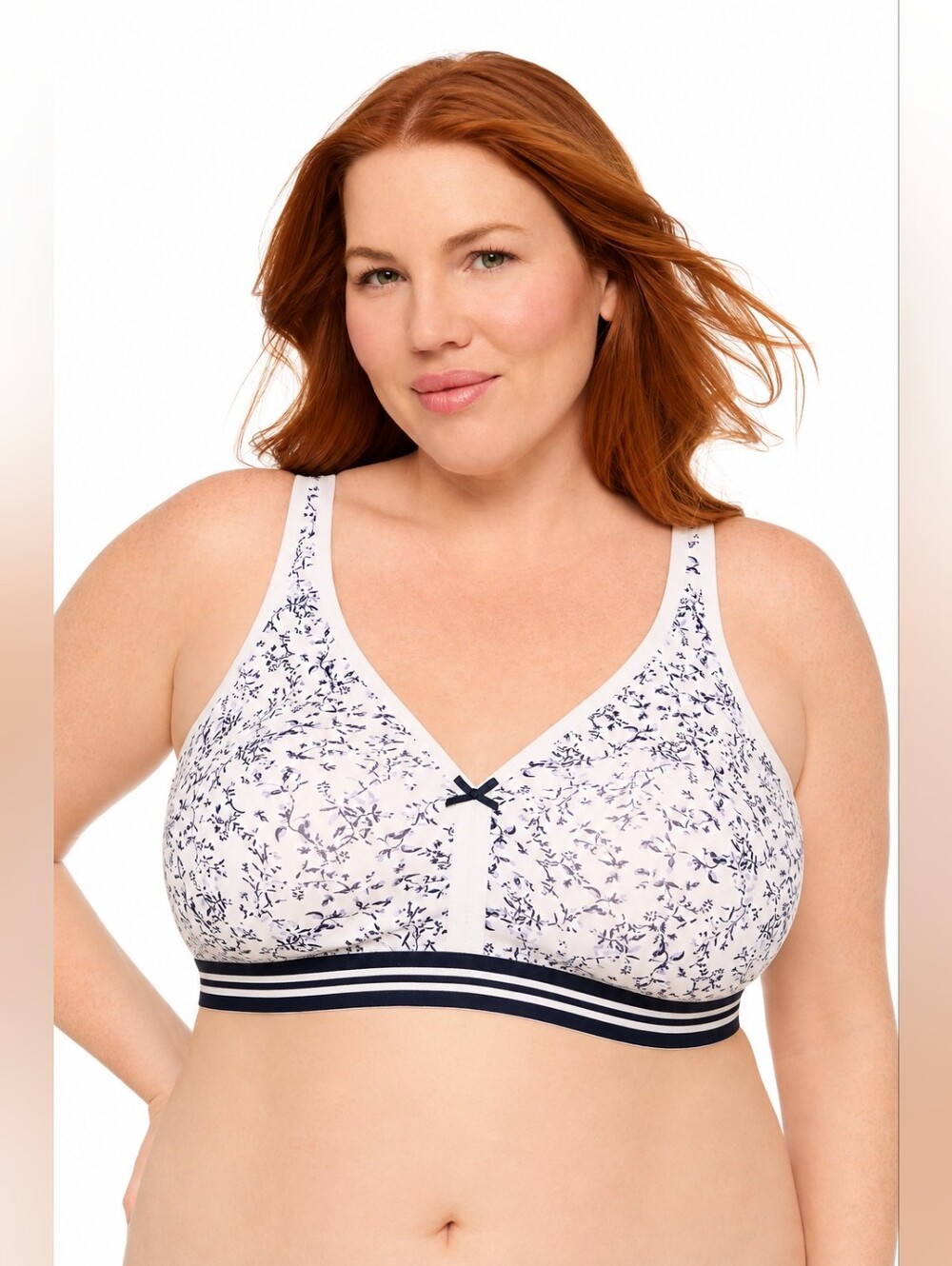 Cacique 48DD Cotton Unlined Full Coverage No Wire Bra Floral Periwinkle blue